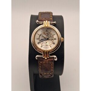 Vintage Fossil Silver and Gold Tone Women's Watch Skeleton Dial